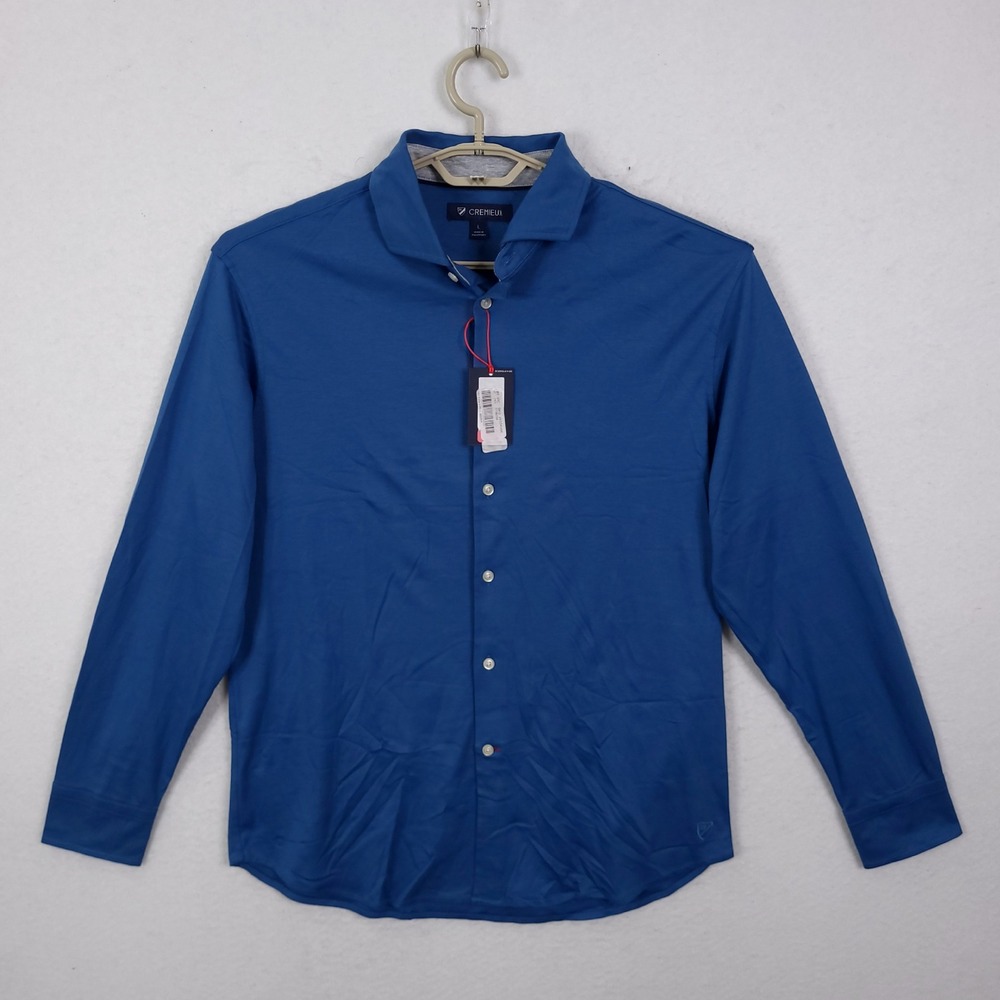Cremieux Button Down Shirt Mens L Blue Soft Long Sleeve Jersey Knit New